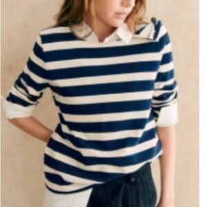 Sezane Navy and White Striped Long Sleeve Tee M